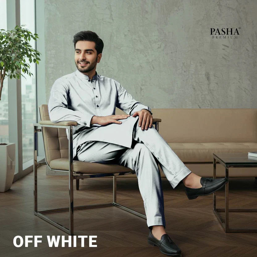 Pasha Premium | 100% Soft Egyptian Cotton | Luxurious Unstitched Fabric (Off White) - 4.5-Meter